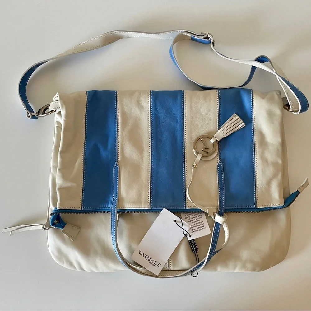 Varriale Leather Handbag Crossbody Bag Blue Ivory
